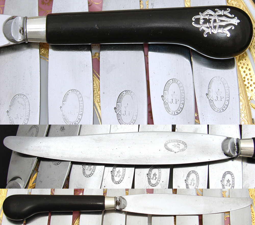 Antique French 24pc Table Knife Set, Pistol Grip Handles