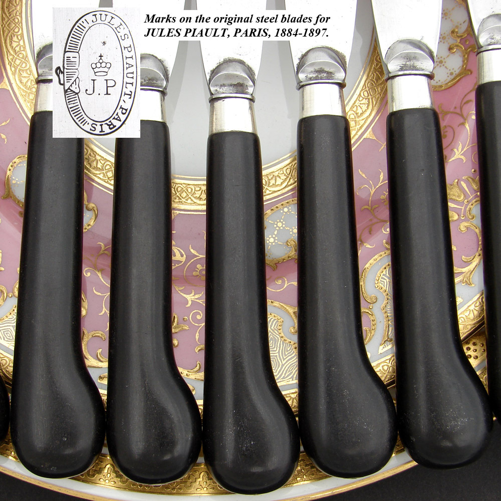 Antique French 24pc Table Knife Set, Pistol Grip Handles