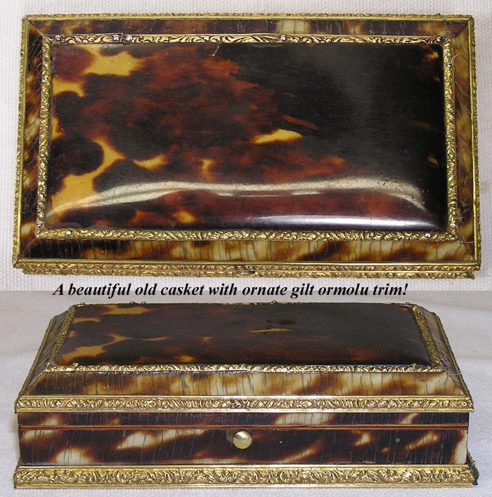 Rarest Antique French Boulle Sterling Sewing Etui, Faux Tortoise Shell ALL 5 Original Vermeil Implements Rarest Antique French Boulle Sterling Sewing Etui, Faux Tortoise Shell ALL 5 Original Vermeil Implements