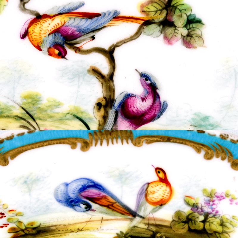 Antique Porcelain Plate, Raised Gold w/ Exotic Birds - Unsigned, 'Celeste' Blue Antique Porcelain Plate, Raised Gold w/ Exotic Birds - Unsigned, 'Celeste' Blue