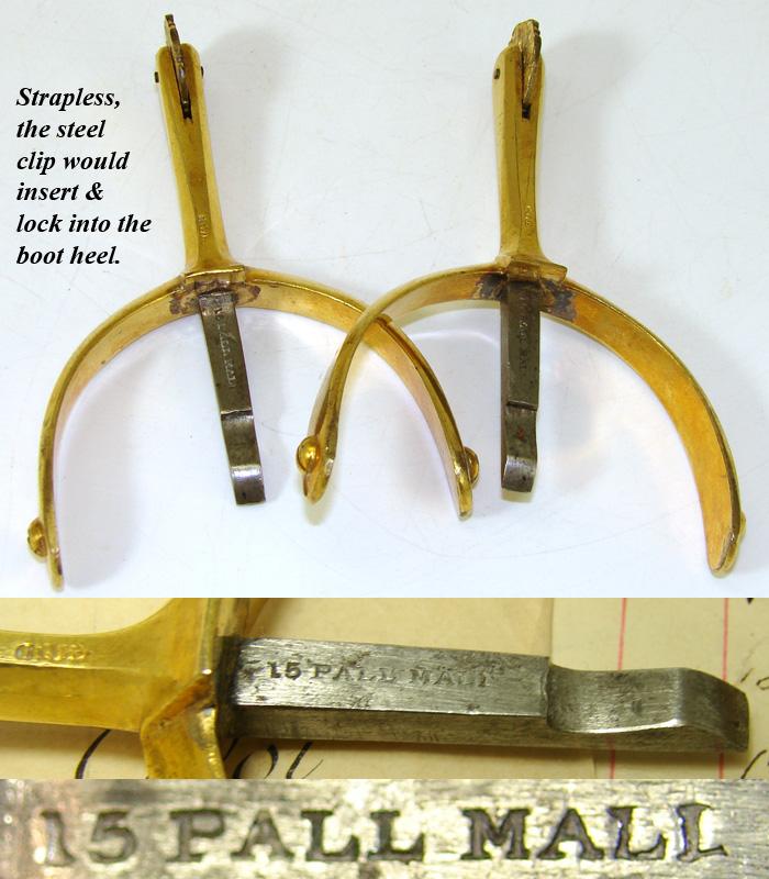 Antique English Pall Mall Gilt Bronze Horse Riding Spurs, Strapless