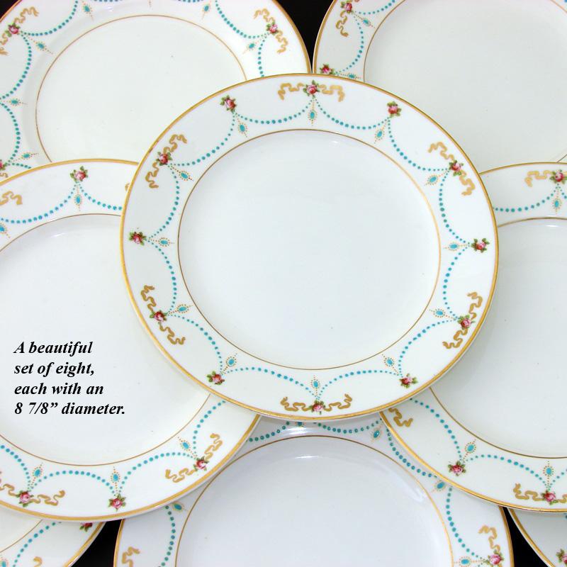 Antique 8pc George Jones Raised Enamel Plate Set, 'Jeweled' Antique 8pc George Jones Raised Enamel Plate Set, 'Jeweled'