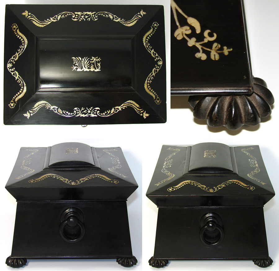 Antique 1820s French Ebony & Pearl Sewing Box, Sarcophagus Antique 1820s French Ebony & Pearl Sewing Box, Sarcophagus