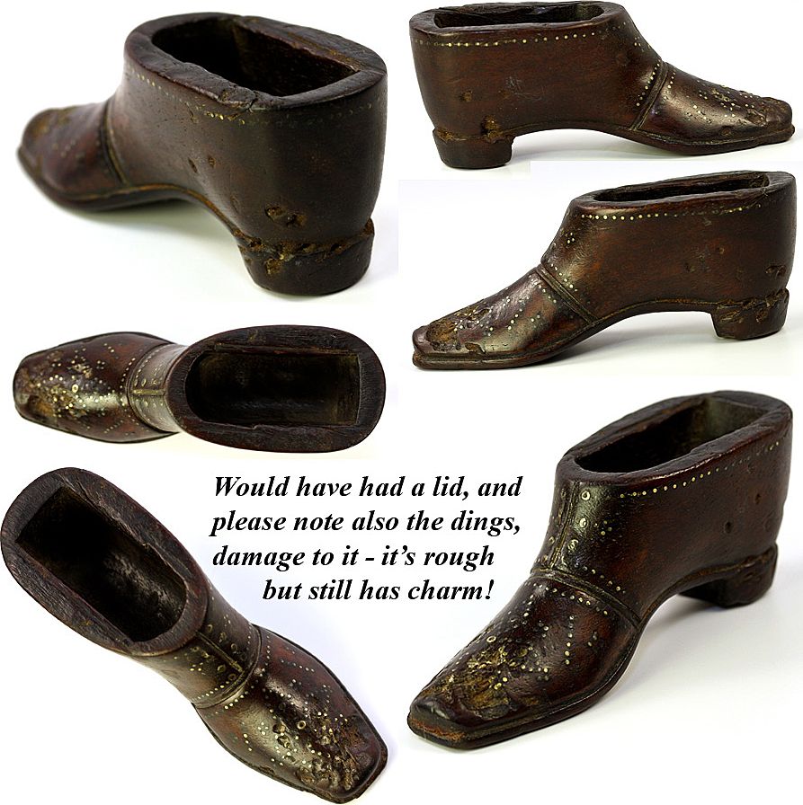 Georgian Antique Carved Shoe or Boot Snuff Box, French Pique Georgian Antique Carved Shoe or Boot Snuff Box, French Pique
