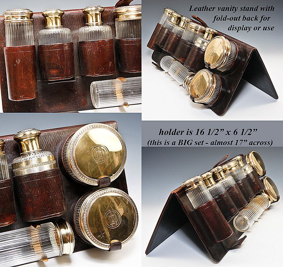 Antique French Sterling Silver 18k Vermeil Vanity Set, Sormani - P. SORMANI, maker - 7 jars, flasks Antique French Sterling Silver 18k Vermeil Vanity Set, Sormani - P. SORMANI, maker - 7 jars, flasks