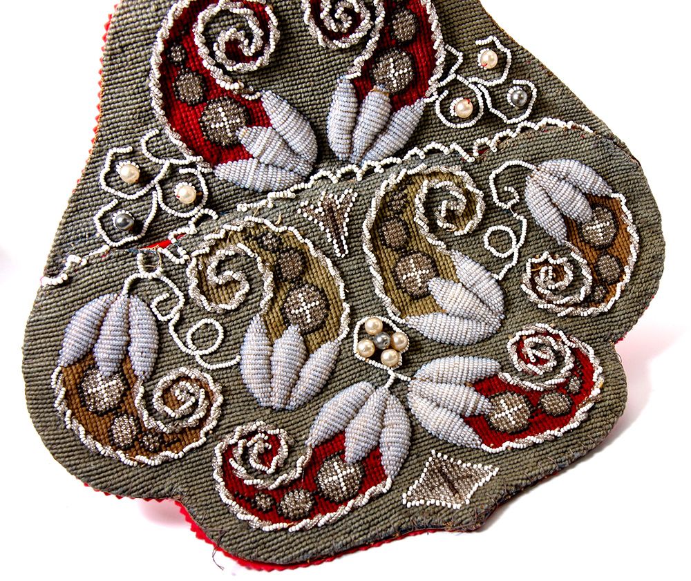 Antique Victorian Beadwork Wall Pocket, Needlepoint, 3D Raised