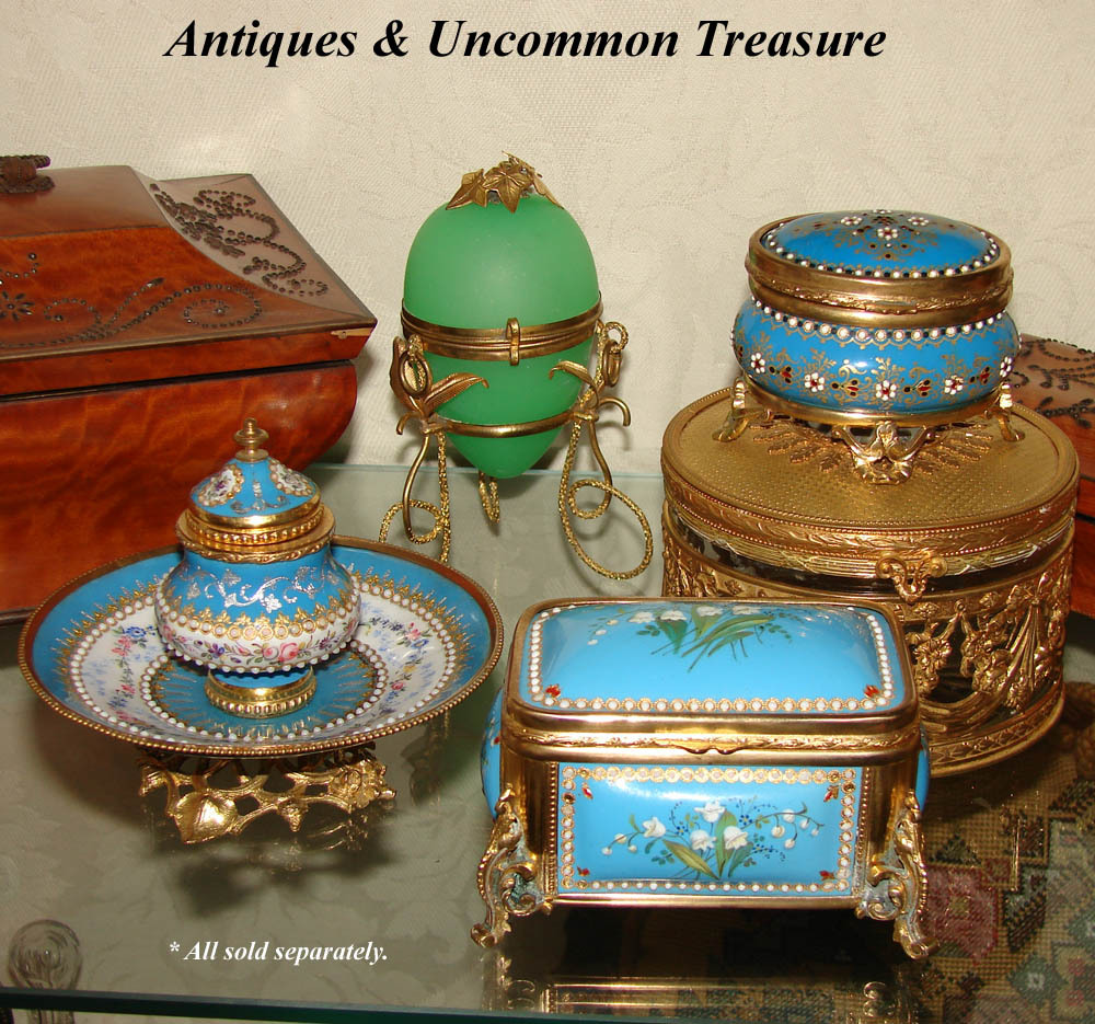 Antique French KilnFired Enamel 4" Jewelry Casket, Painted Bell