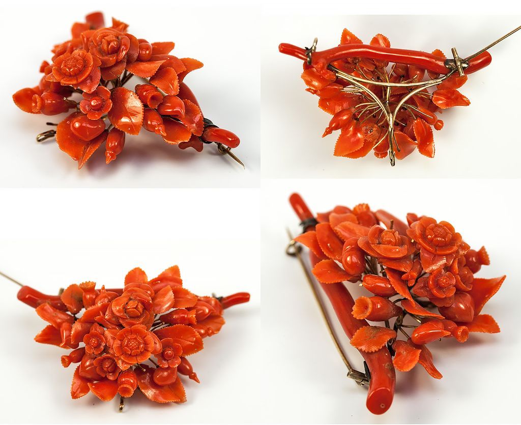 Superb Antique Victorian Carved Red Coral Brooch, Floral & 15k Gold eBay