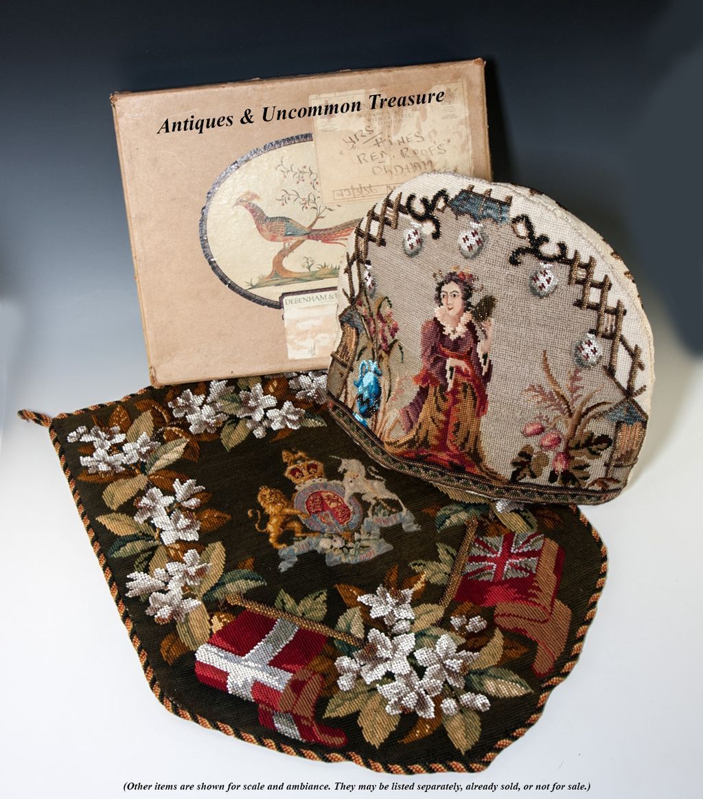 Antique c1856 Unused Victorian Beadwork Tea Cozy (Cosy) in Original Box