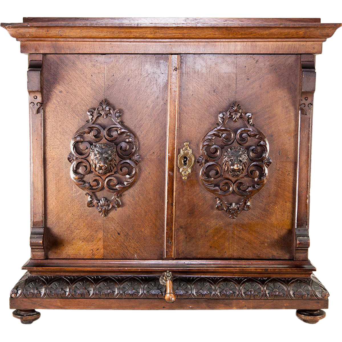 Antique Victorian Era Carved Curio or Apothecary Box, 18" Chest, Lions