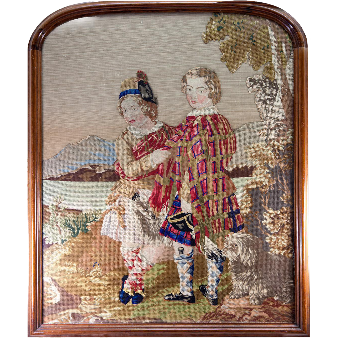 HUGE Antique Victorian Needlepoint Tapestry, Fine Walnut Frame