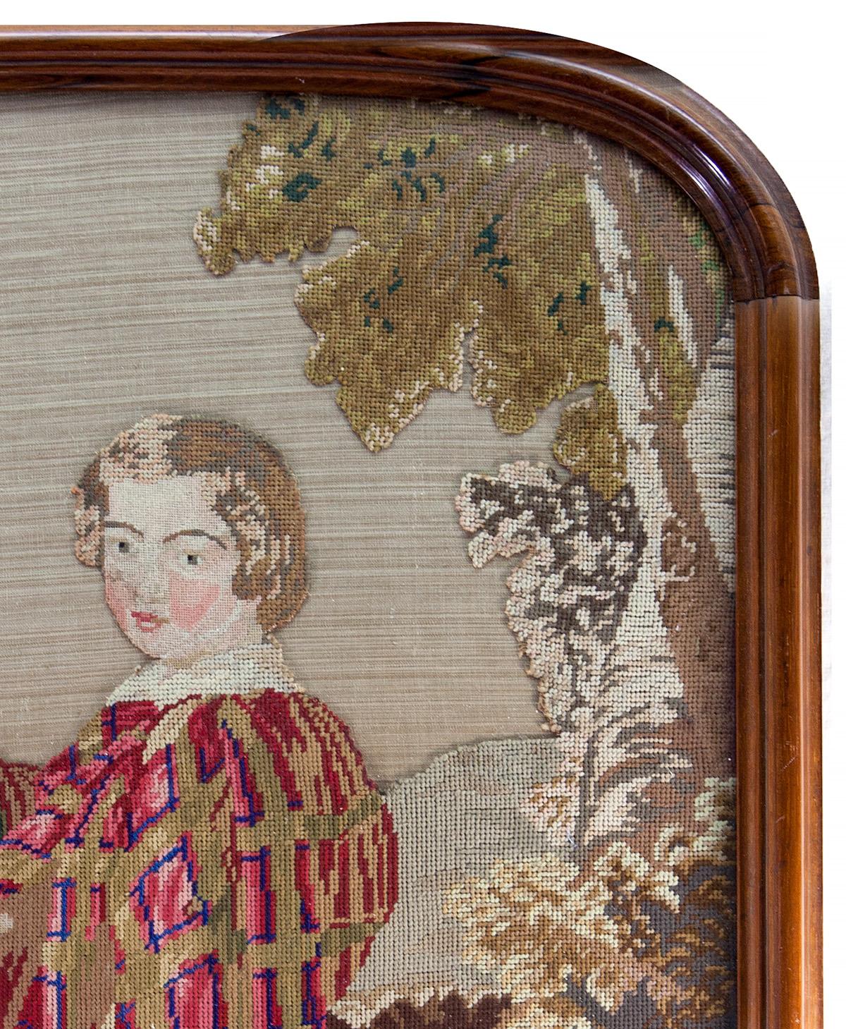 HUGE Antique Victorian Needlepoint Tapestry, Fine Walnut Frame