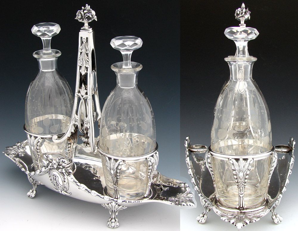 Antique French Sterling Silver Cruet Stand or Liquor Caddy