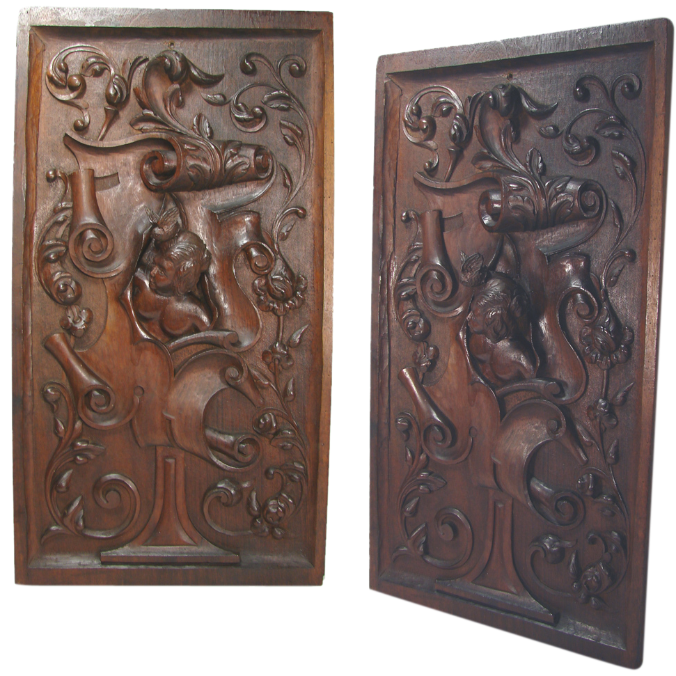 Antique Hand Carved Large Walnut Wood Panel, Figural With Woman's From ...