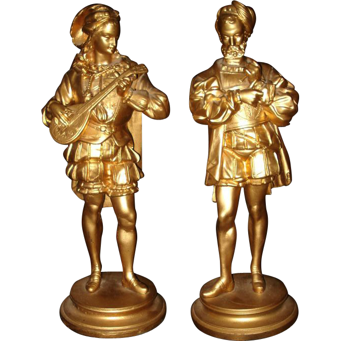 French Gilt Spelter Renaissance Musical Figurines French Gilt Spelter Renaissance Musical Figurines