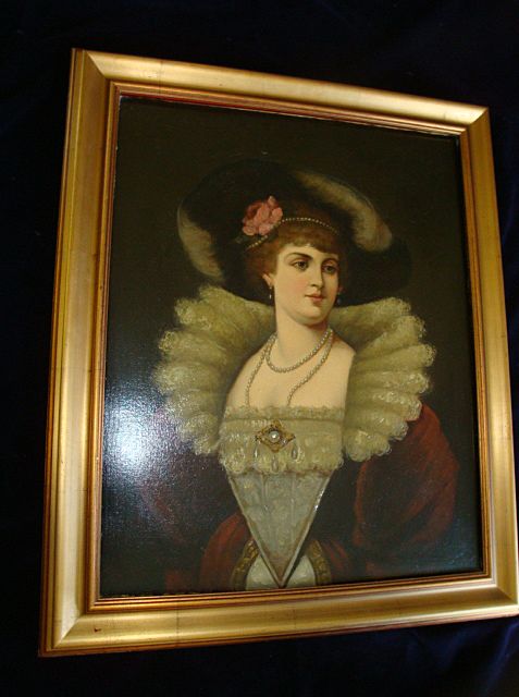 German Oil On Canvas Tudor Court Noble Woman 19c German Oil On Canvas Tudor Court Noble Woman 19c