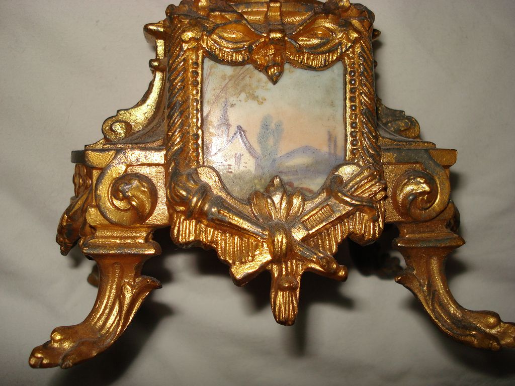 French Gilded Spelter Candle Holder and Snuffer French Gilded Spelter Candle Holder and Snuffer