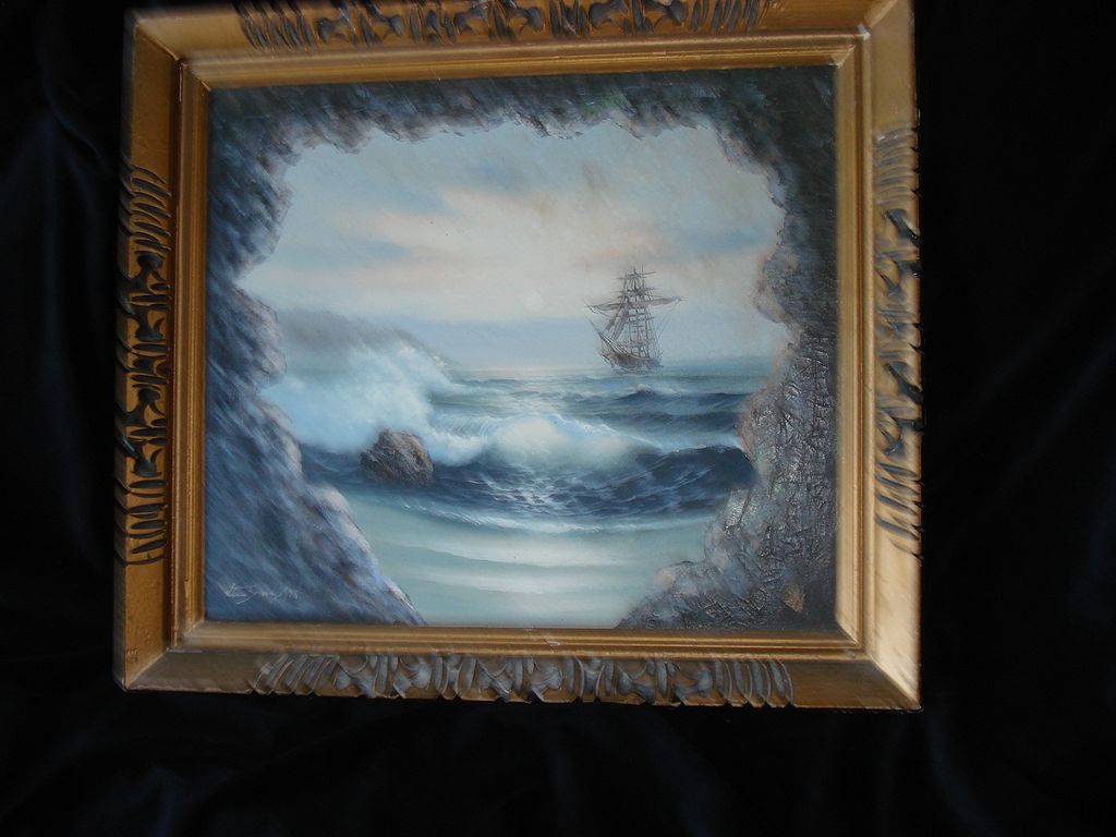 Vintage Nautical Painting Ship on High Sea Vintage Nautical Painting Ship on High Sea