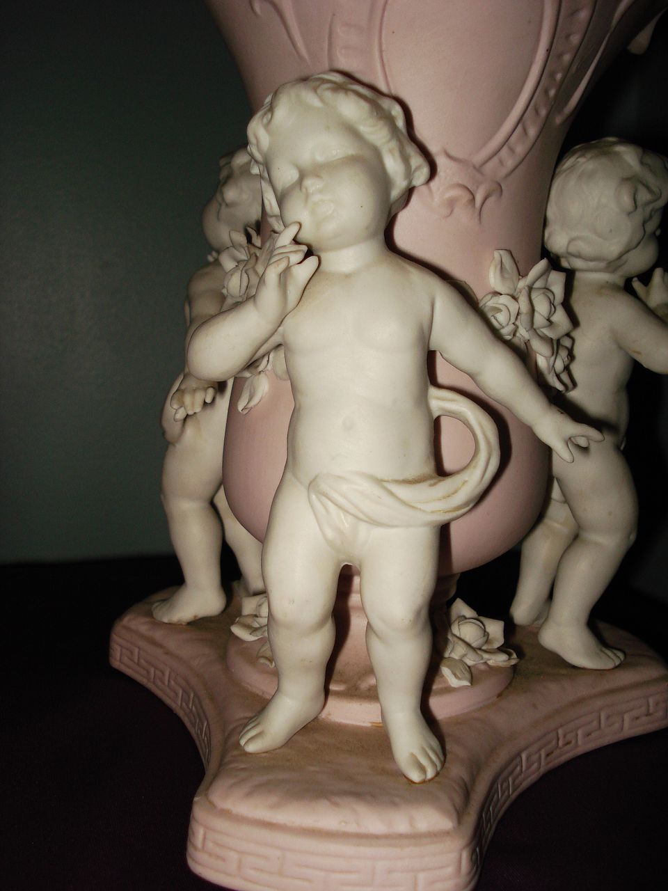 German Relief Porcelain Cherub Vase German Relief Porcelain Cherub Vase