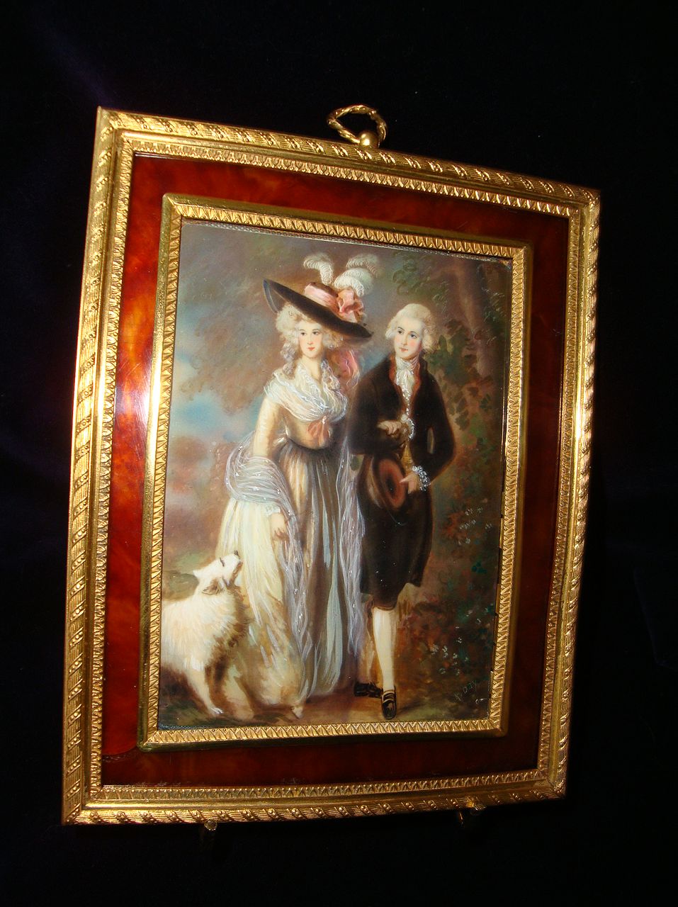 English Miniature Portrait The Morning Walk on Ivory English Miniature Portrait The Morning Walk on Ivory