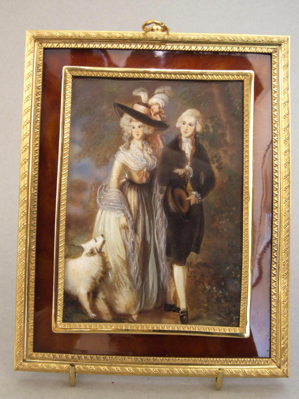 English Miniature Portrait The Morning Walk on Ivory English Miniature Portrait The Morning Walk on Ivory