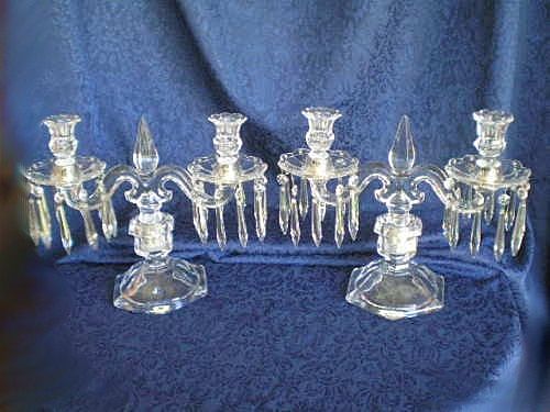 Depression Glass Trident Pair Table Candelabra Depression Glass Trident Pair Table Candelabra