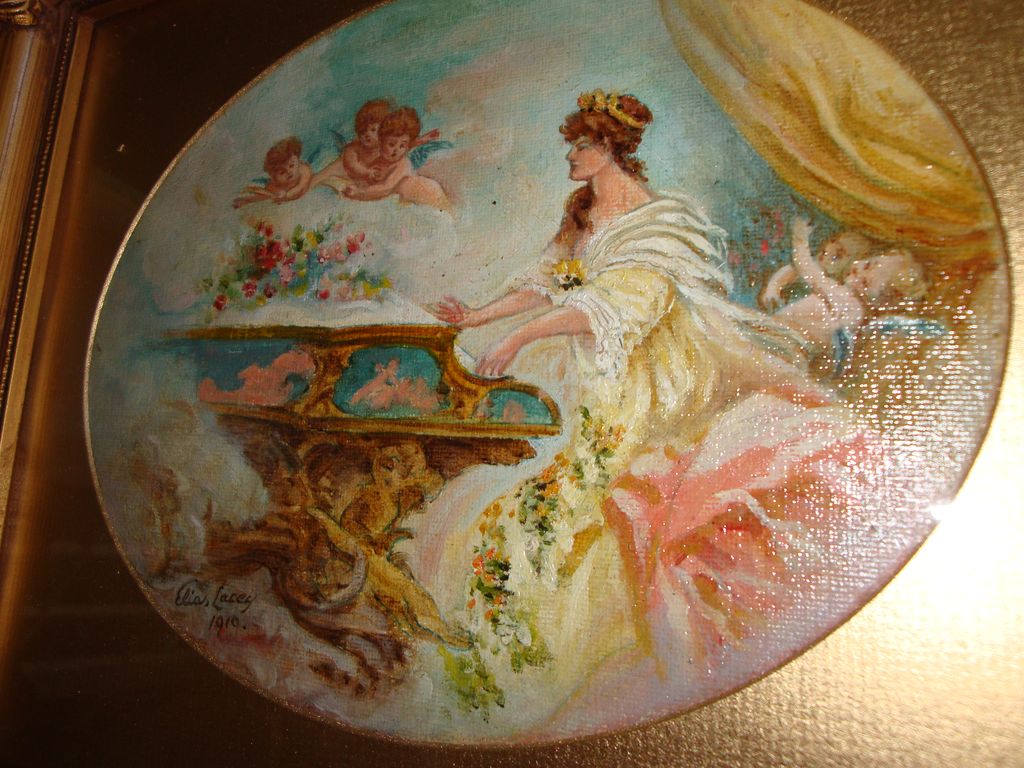 Oil On Canvas Painting Woman and Cherubs c1910 Oil On Canvas Painting Woman and Cherubs c1910