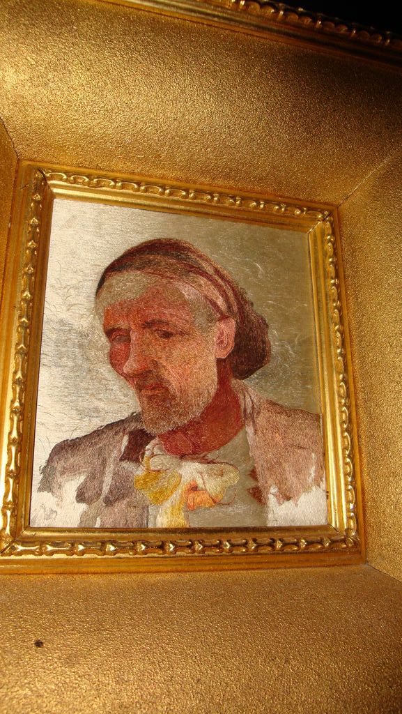 French Hand Stitched Portrait Of A Peasant Man c19th French Hand Stitched Portrait Of A Peasant Man c19th