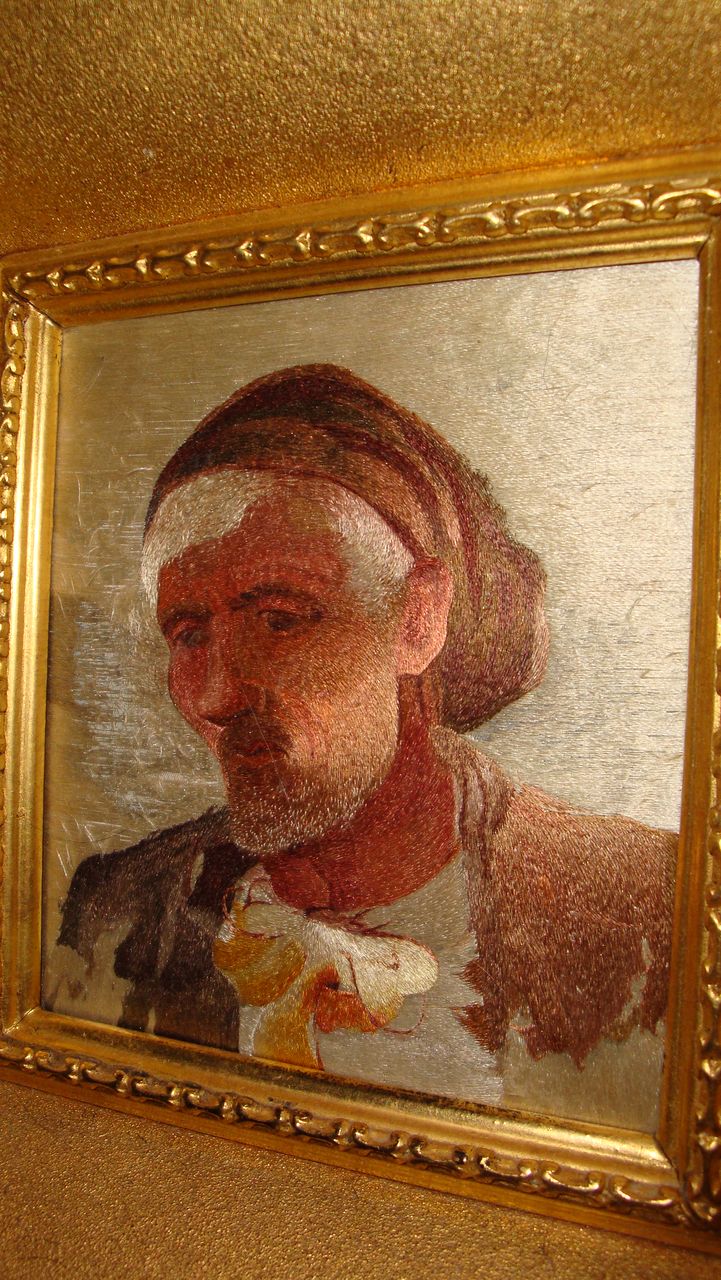 French Hand Stitched Portrait Of A Peasant Man c19th French Hand Stitched Portrait Of A Peasant Man c19th