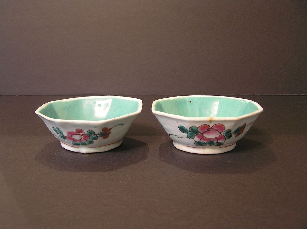 Lovely Pair Chinese Sauce Dishes - Turquoise Lovely Pair Chinese Sauce Dishes - Turquoise