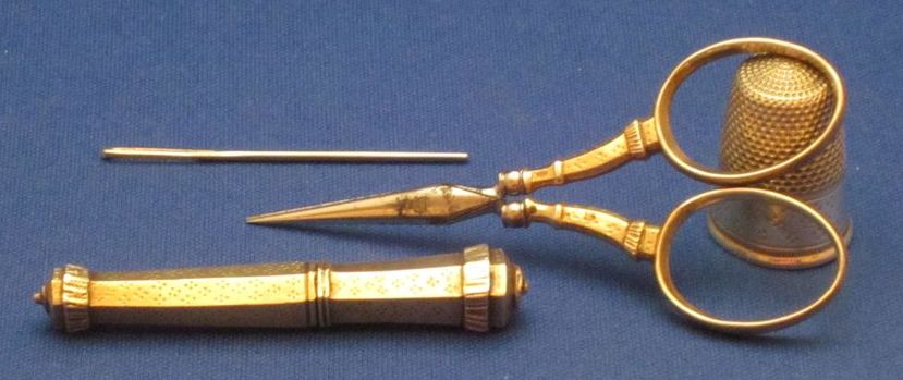 c1850 Ivory & Silver Vermeil French Sewing Set Etui, COMPLETE! c1850 Ivory & Silver Vermeil French Sewing Set Etui, COMPLETE!