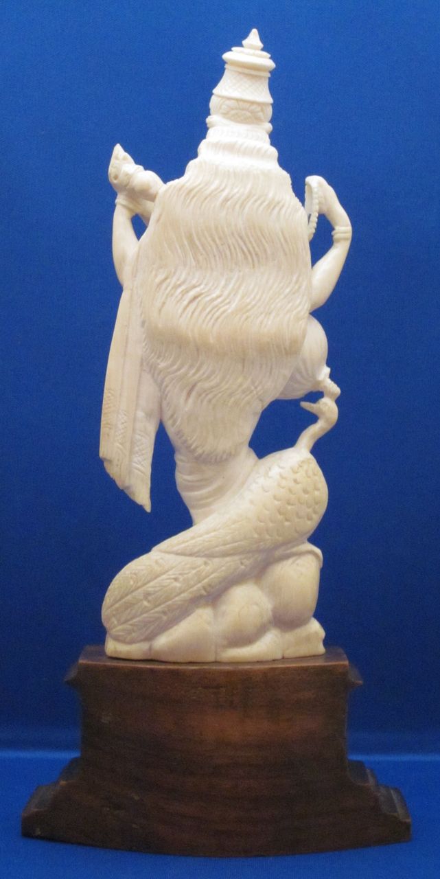 Indian Carved Ivory Figure of 4-Armed Saraswati & Peacock, c1900 Indian Carved Ivory Figure of 4-Armed Saraswati & Peacock, c1900