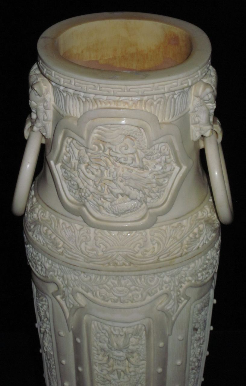 22" Chinese IVORY Antique Carved Lidded Vase *MONUMENTAL* c 1900 SIGNED 22" Chinese IVORY Antique Carved Lidded Vase *MONUMENTAL* c 1900 SIGNED