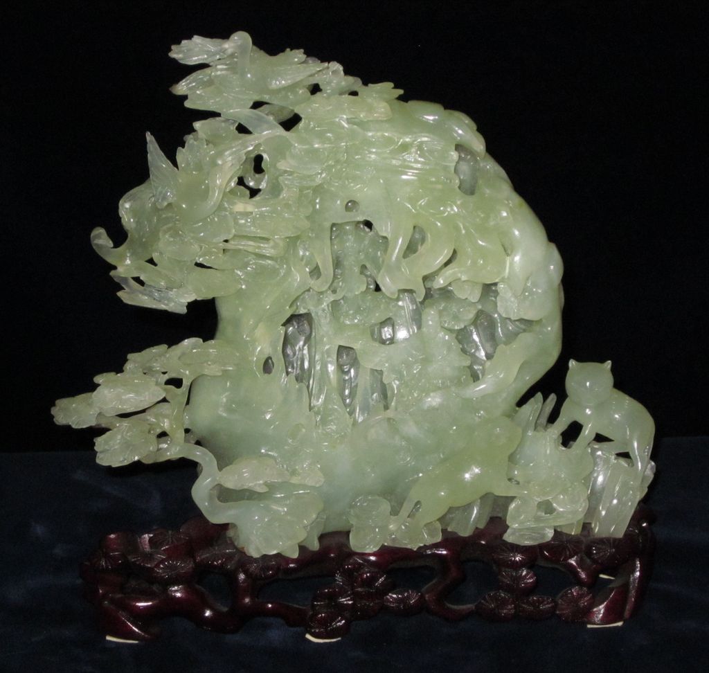 LARGE Chinese JADE Carved Boulder w/ Original Stand LARGE Chinese JADE Carved Boulder w/ Original Stand