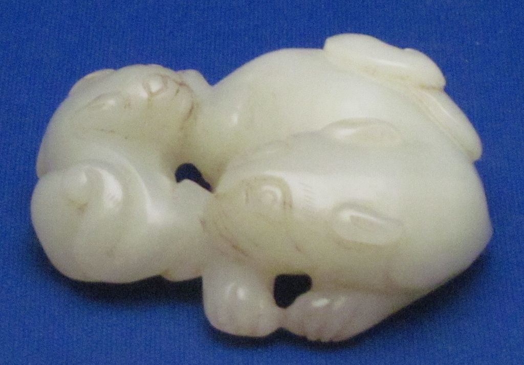 Antique WHITE JADE Chinese Pendant Amulet - Lemur & Cub Antique WHITE JADE Chinese Pendant Amulet - Lemur & Cub
