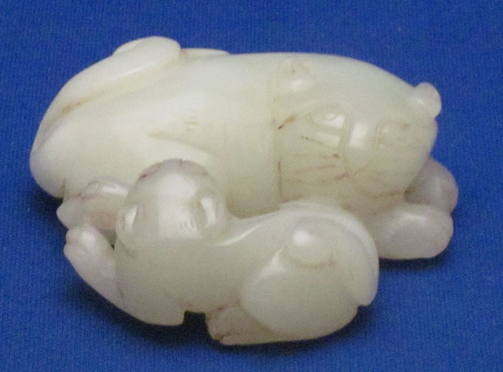 Antique WHITE JADE Chinese Pendant Amulet - Lemur & Cub Antique WHITE JADE Chinese Pendant Amulet - Lemur & Cub