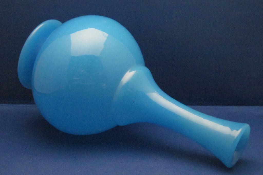 19c French Blue Opaline Glass Hand-Blown Vase 19c French Blue Opaline Glass Hand-Blown Vase