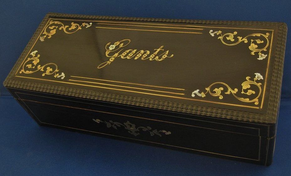 MAGNIFICENT French GLOVE Box Inlaid Wood & Mother of Pearl MAGNIFICENT French GLOVE Box Inlaid Wood & Mother of Pearl