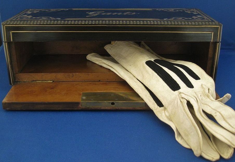 MAGNIFICENT French GLOVE Box Inlaid Wood & Mother of Pearl MAGNIFICENT French GLOVE Box Inlaid Wood & Mother of Pearl