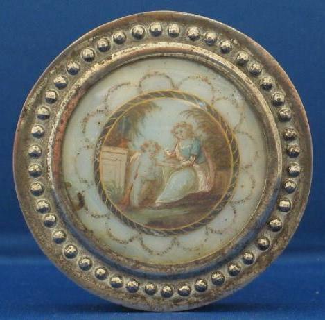 Steel & Tortoiseshell Snuff Box w/ Miniature Sepia Mourning Painting, ca. 1780 Steel & Tortoiseshell Snuff Box w/ Miniature Sepia Mourning Painting, ca. 1780