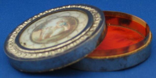 Steel & Tortoiseshell Snuff Box w/ Miniature Sepia Mourning Painting, ca. 1780 Steel & Tortoiseshell Snuff Box w/ Miniature Sepia Mourning Painting, ca. 1780