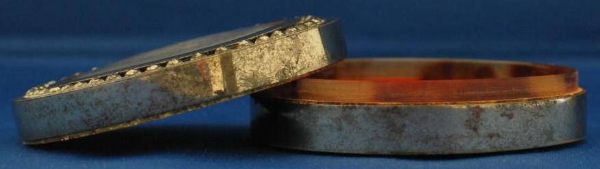 Steel & Tortoiseshell Snuff Box w/ Miniature Sepia Mourning Painting, ca. 1780 Steel & Tortoiseshell Snuff Box w/ Miniature Sepia Mourning Painting, ca. 1780