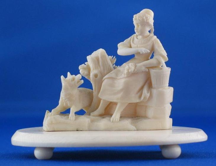c1840 DIEPPE Ivory Carving of Woman with Fox - FINE DETAIL c1840 DIEPPE Ivory Carving of Woman with Fox - FINE DETAIL