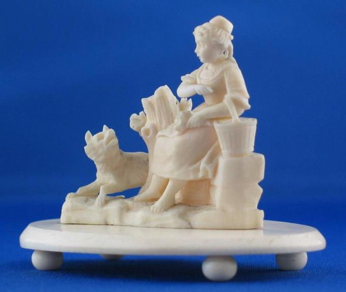 c1840 DIEPPE Ivory Carving of Woman with Fox - FINE DETAIL c1840 DIEPPE Ivory Carving of Woman with Fox - FINE DETAIL