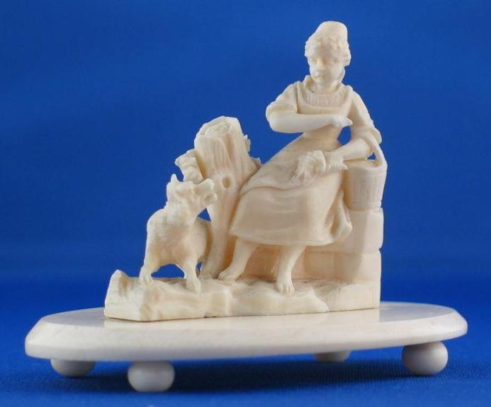 c1840 DIEPPE Ivory Carving of Woman with Fox - FINE DETAIL c1840 DIEPPE Ivory Carving of Woman with Fox - FINE DETAIL