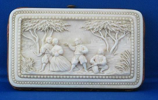 Antique Carved Ivory Coin Purse in Cameo Relief - Dieppe, French ca. 1870 Antique Carved Ivory Coin Purse in Cameo Relief - Dieppe, French ca. 1870