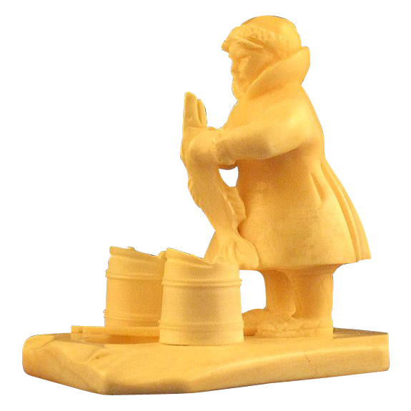 Inuit Carved Ivory Woman with Fish and Buckets - FINE DETAIL Inuit Carved Ivory Woman with Fish and Buckets - FINE DETAIL