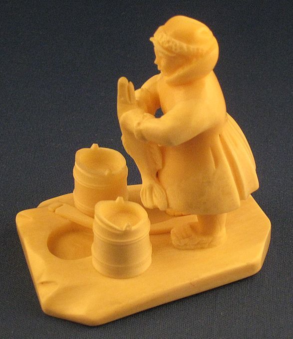 Inuit Carved Ivory Woman with Fish and Buckets - FINE DETAIL Inuit Carved Ivory Woman with Fish and Buckets - FINE DETAIL