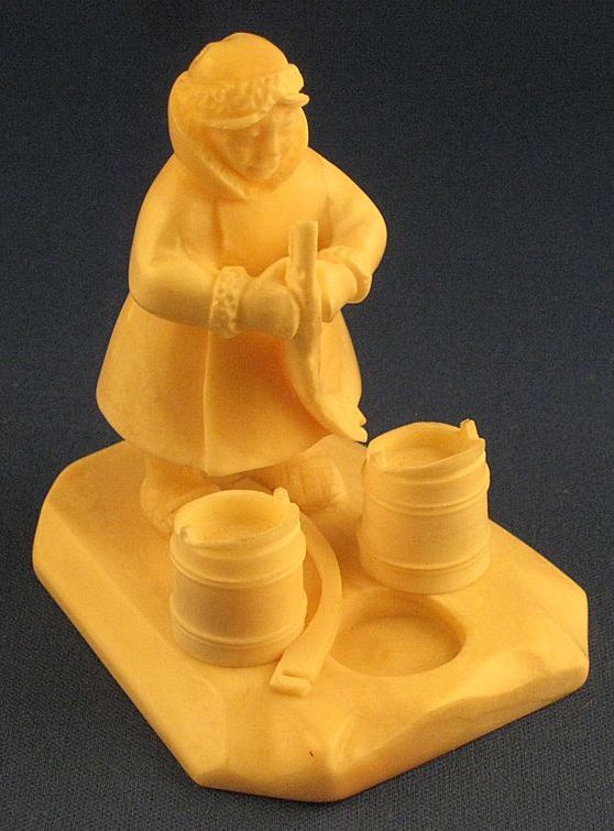 Inuit Carved Ivory Woman with Fish and Buckets - FINE DETAIL Inuit Carved Ivory Woman with Fish and Buckets - FINE DETAIL