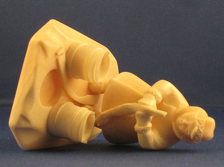 Inuit Carved Ivory Woman with Fish and Buckets - FINE DETAIL Inuit Carved Ivory Woman with Fish and Buckets - FINE DETAIL